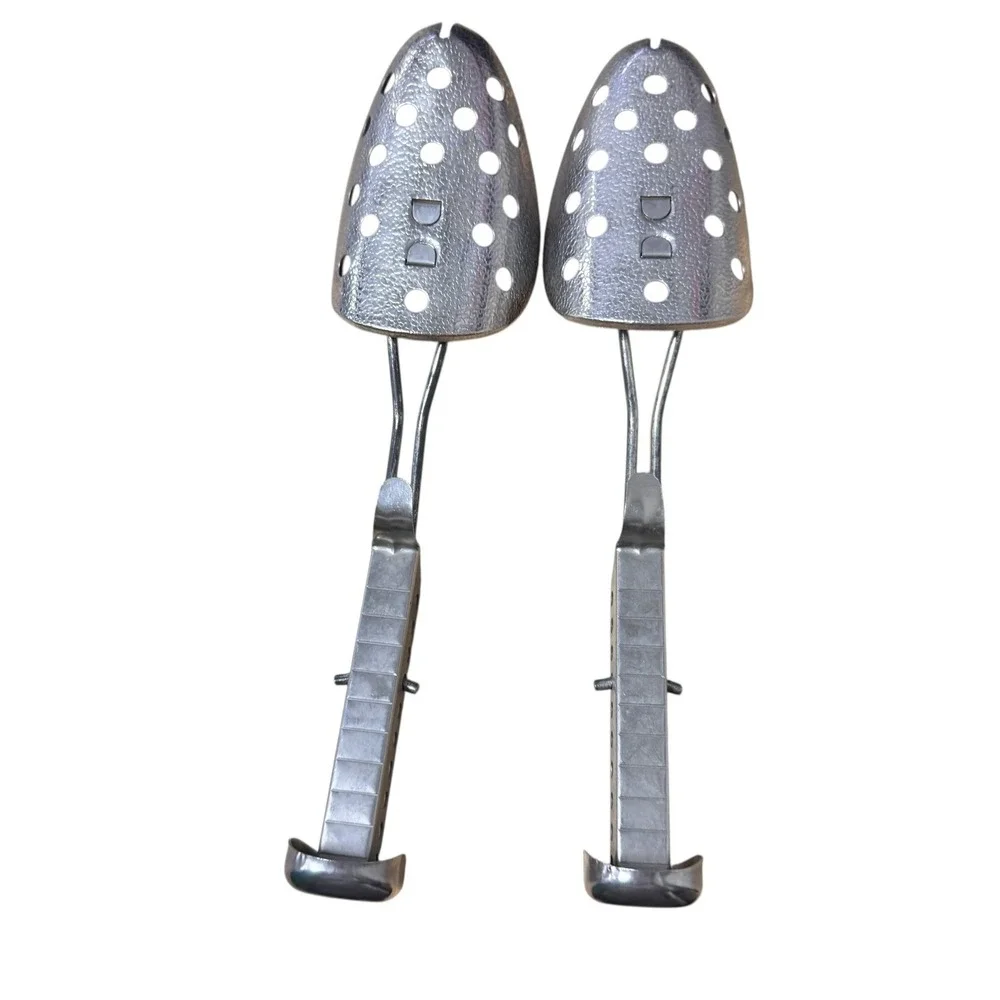 EKCO Adjustable Metal Shoe Trees Perforated Silver Tone Pair Vintage 10